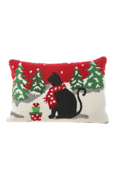 Glitzhome 18x12 Hooked Christmas Cat Dog Pillow In Red