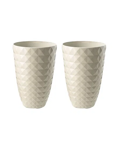 Glitzhome 19.75" H Oversized Set Of 2 Pe And Stone Faux Ceramic Diamond Textured White Tall Planter