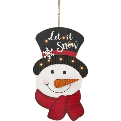 Glitzhome 19"h Lighted 3d Wooden Metal Snowman Wall Decor In Red