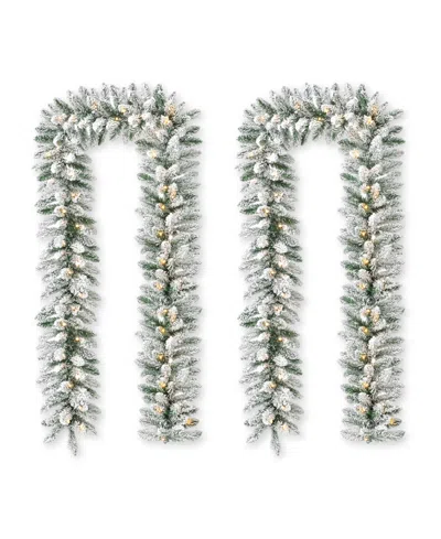 Glitzhome 2 Pack 6' Pre-lit Snow Flocked Christmas Garl And, With 35 Warm White Light-emitting Diode Lights An In Multi