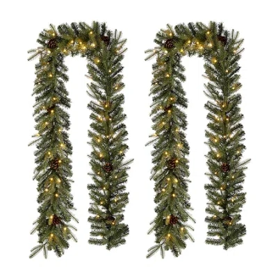 Glitzhome 2-pack Pre-lit Indoor Christmas Garland Set In Green