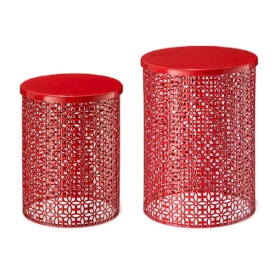 Glitzhome 2-pc. Patio Garden Metal Stool In Red