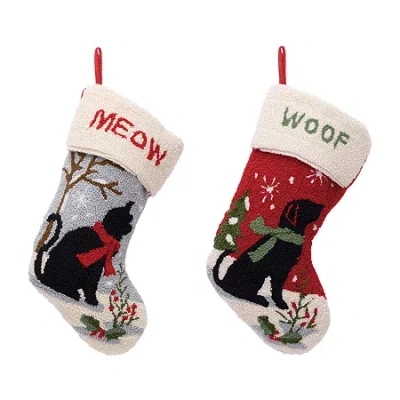 Glitzhome 20" Cat & Dog Hooked Christmas Stocking - Set Of 2 In Black