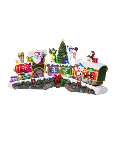 Glitzhome 20" Lighted Resin Christmas Santa Train Village In Multi