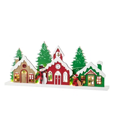 Glitzhome 20" Lighted Wooden Christmas Villages Table Decor In Multi