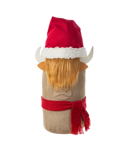 Glitzhome 20" Polyester Christmas Linen Highland Cow Doorstop Porch Decor In Multi