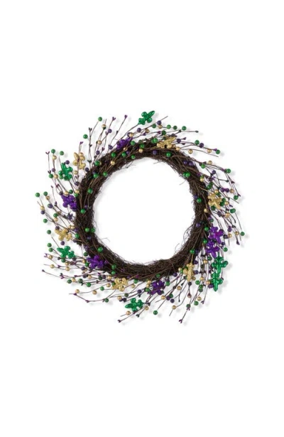 Glitzhome 20"d Mardi Gras Berry & Fleur-de-lis Wreath In Multi