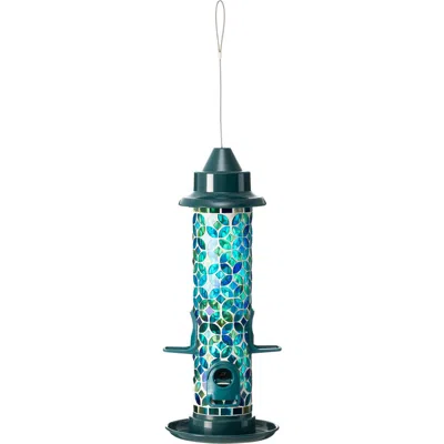 Glitzhome 20"h Glass Tall Hanging Mosaic Birdfeeder In Blue