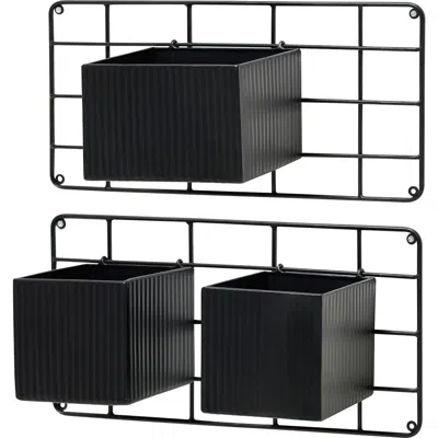 Glitzhome 20"l Black Metal Vertical 3 Pots Wall Hanging Planter Stands
