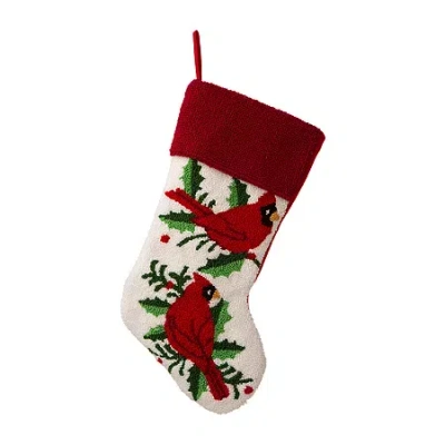 Glitzhome 21" Cardinal Hooked Christmas Stocking In Red