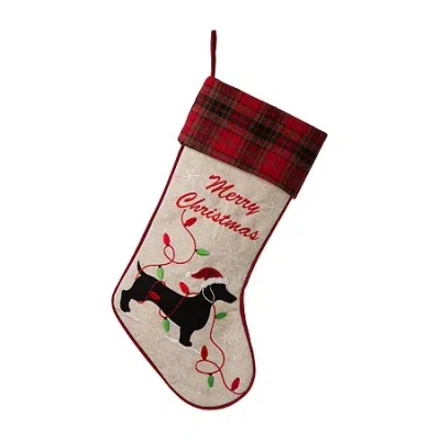 Glitzhome 21" Fabric Daschund Christmas Stocking In Sand