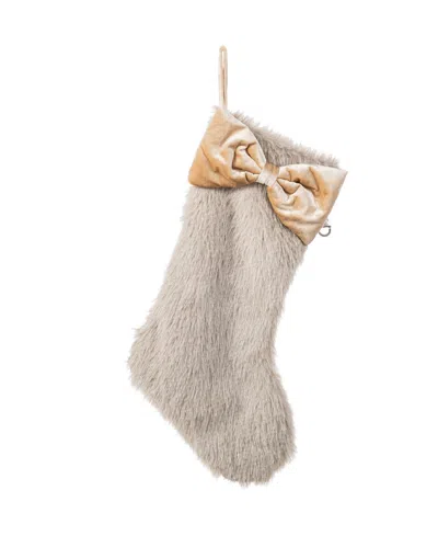 Glitzhome 21" Faux Fox Fur Christmas Stocking With Bow In Multi