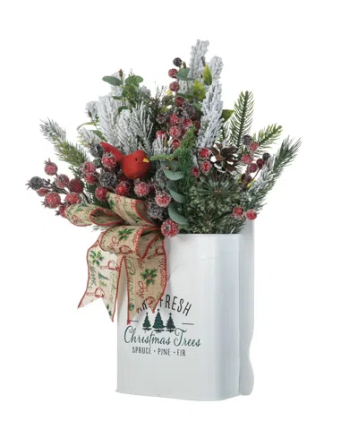 Glitzhome 21 H Christmas Pine Needle Berry Ribbon Centerpiece In Multi