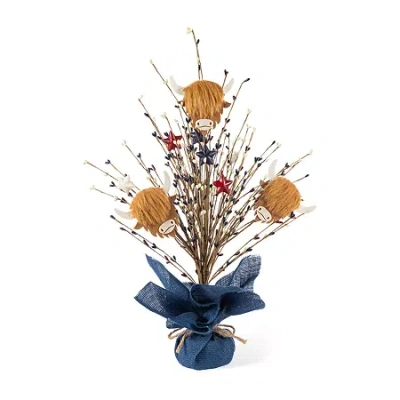 Glitzhome 21" Highland Cow And Berry Tabletop Tree In Blue
