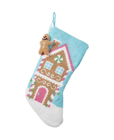 Glitzhome 21" Hooked Gingerbread House Stocking In Multi
