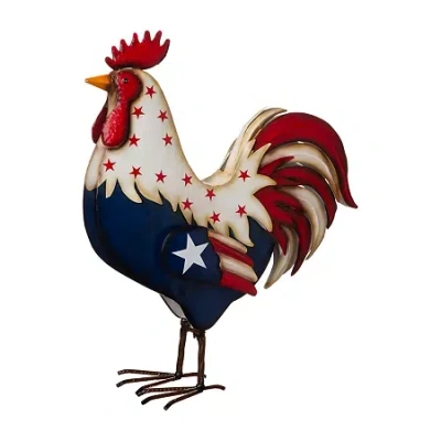 Glitzhome 21" Metal Patriotic Rooster Porch Dã©cor 4th Of July Yard Art In Multi