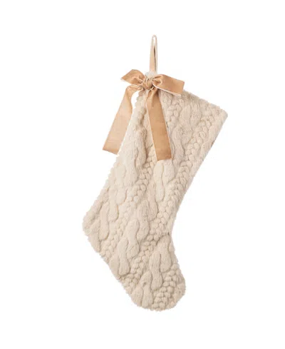 Glitzhome 21" Milk Coffee Brown Twisted Faux Marten Fur Christmas Stocking With Bow In Multi