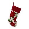 Glitzhome 21" Poinsettia Hooked Christmas Stocking In Red