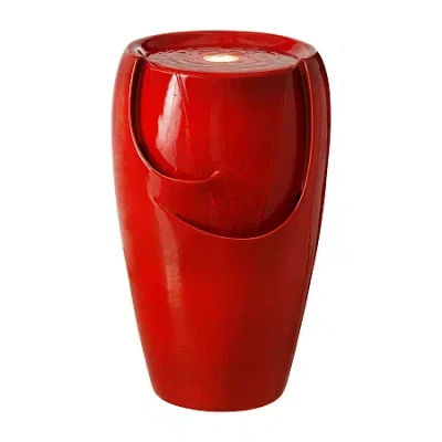 Glitzhome 21.25" Ceramic Pot Outdoor Fountains In Red