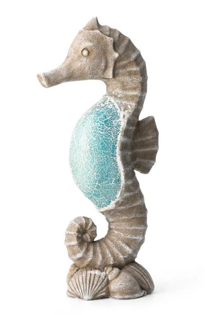 Glitzhome 21"h Mgo Marine Faux Granite And Mosaic Sea Horse  Statue In Blue