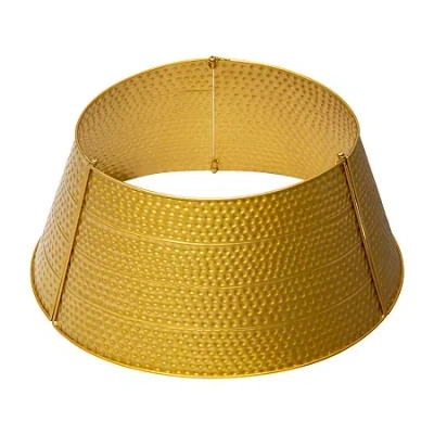 Glitzhome 22" Gold Hammered Metal Christmas Tree Collar In Yellow