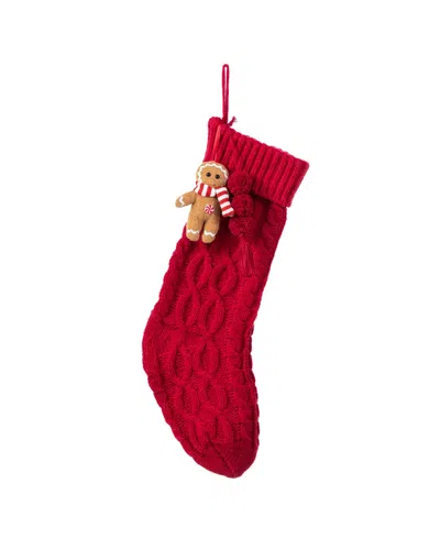 Glitzhome 22" Knitted Christmas Stocking With Complimentary Gingerbread Man Ornament In Multi