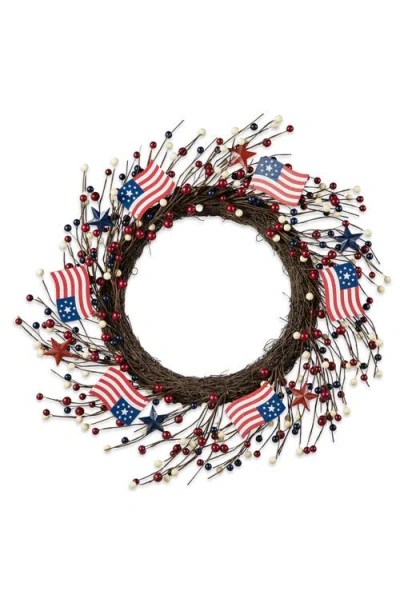 Glitzhome 22"d Patrioticamericana Flag And Berry Wreath In Blue