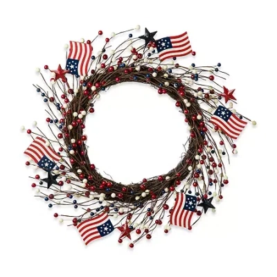 Glitzhome 22in Patriotic Flag And Berry Indoor Wreath In Multi