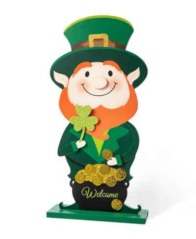 Glitzhome 23.5" H St. Patrick's Wooden Leprechaun Pot Of Gold-tone Porch Decor In Multi