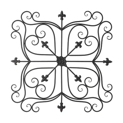 Glitzhome 23.5" Iron Floral Garden Wall Sign In Black