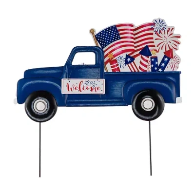 Glitzhome 23.5" Metal Patriotic Truck 4th Of July Yard Art In Blue