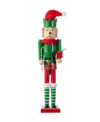 Glitzhome 23.5" Wooden Christmas Elf Dog Nutcracker In Multi