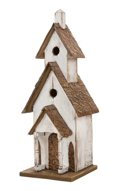 Glitzhome 23.5"h Extra-large Farmhouse Wood White Birdhouse In Brown
