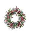 Glitzhome 24" Christmas Pomegranate Berry And Holy Leaf Wreath In Multi