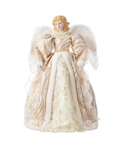 Glitzhome 24" Faux Fur Christmas Angel Tree Topper With Porcelain Face In Multi