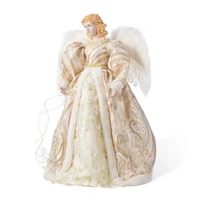Glitzhome 24" H Faux Fur & Pvc Christmas Elegant Angel Tree Topper Christmas Figurine In Multi