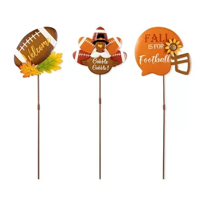 Glitzhome "24"" Metal Football Turkey" Thanksgiving Yard Art In Yellow
