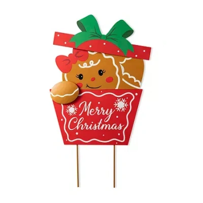 Glitzhome 24" Metal Gingerbread Giftbox Christmas Yard Art In Red