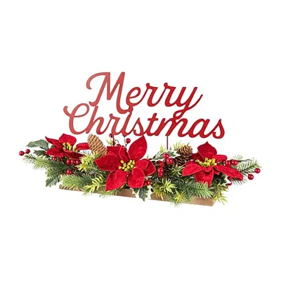 Glitzhome 24" Metal Poinsettia Floral Arrangement In Multi