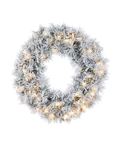Glitzhome 24" Pre-lit Snow Flocked Pine Christmas Wreath In Multi