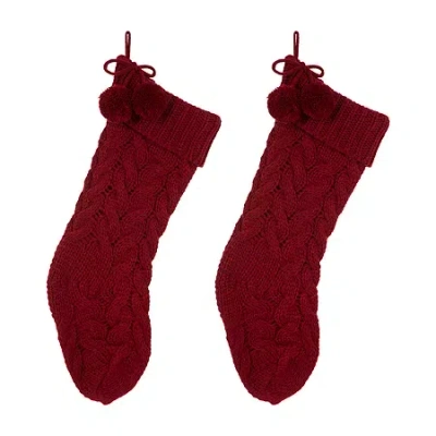 Glitzhome 24" Red Knitted Christmas Stocking - Set Of 2