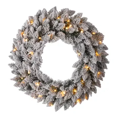 Glitzhome 24" Snow Flocked Indoor Christmas Wreath In Gray