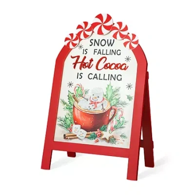 Glitzhome 24.25" Wood Peppermint Easel Christmas Porch Sign In Red