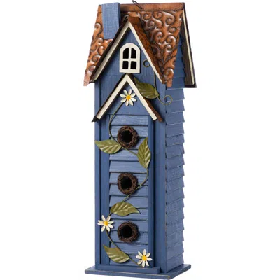 Glitzhome 24.25"h Oversized 3-tiered Solid Wood Villa Decorative Outdoor Garden Birdhouse In Blue