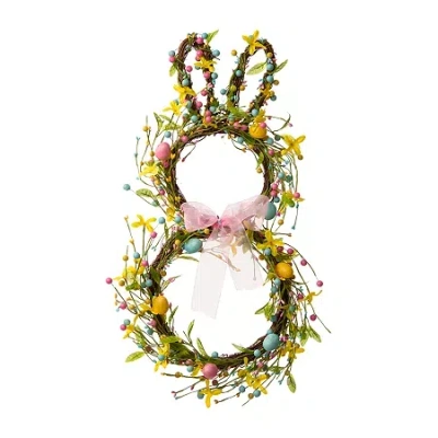 Glitzhome 24.5" Easter Bunny Shaped Wreath In Yellow