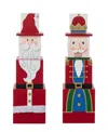 Glitzhome 24.5" Wood Christmas Santa And Nutcracker Reversible Boxed Porch Decor In Multi
