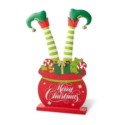 Glitzhome 24.5" Wooden And Metal Gift Box Christmas Porch Sign In Red