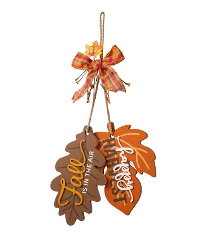 Glitzhome 24.5"h Fall Wooden Maple Leaves With Bowknot Door Hanger In Orange