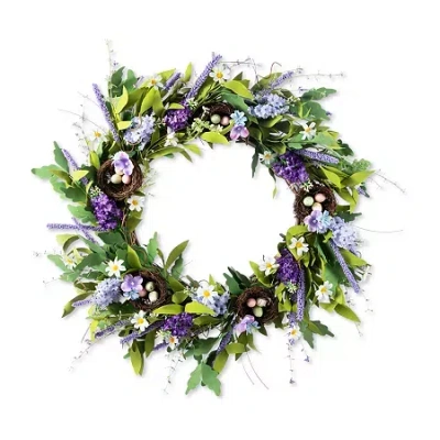 Glitzhome 24"d Easter Lavender And Bird Nest Wreath In Multi