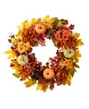 Glitzhome 24"d Fall Dahlia Pumpkin, Leaf And Berry Wreath In Multi